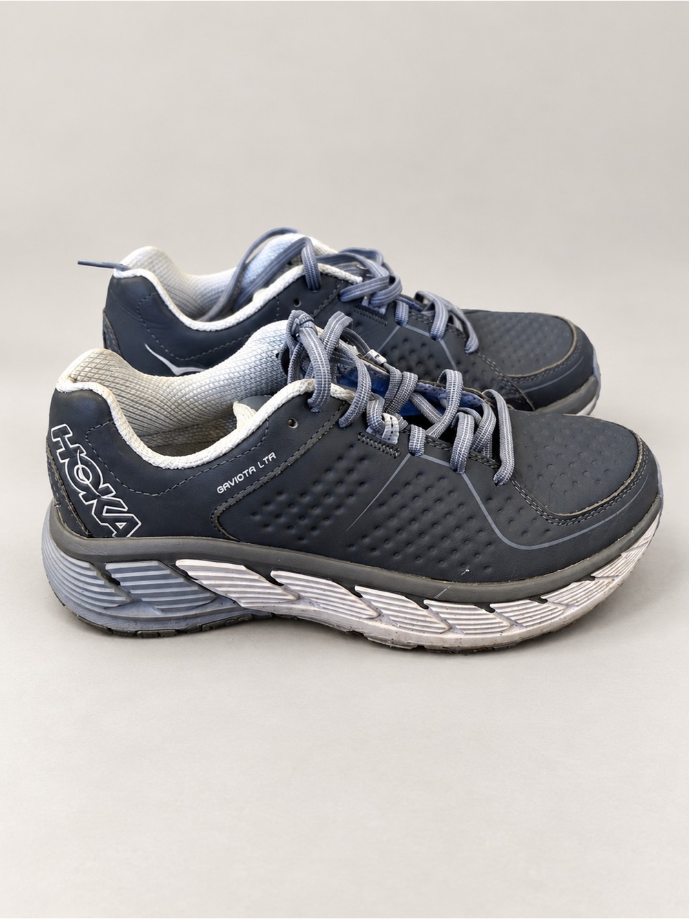HOKA One One Gaviota LTR Leather Walking Sneakers Navy Gray Women’s 7.5